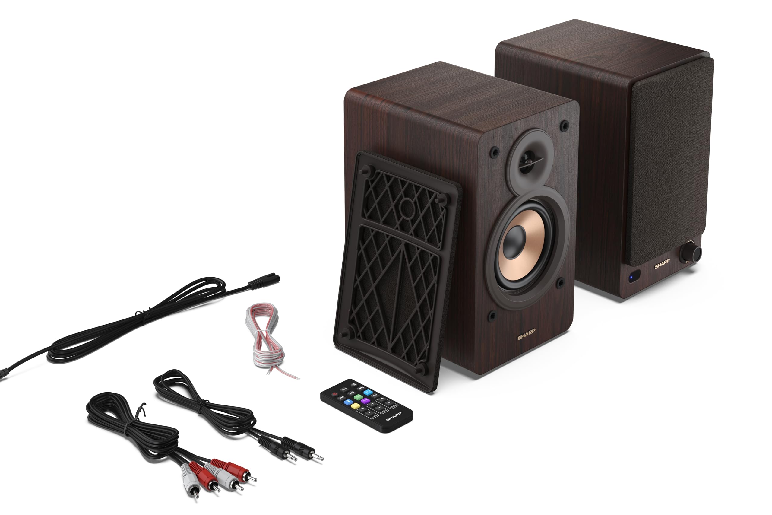 Sharp CP-SS30(BR) 60W RMS (2x 30W) 2-way Active Bookshelf Speakers - Wireless Studio Monitors with Bluetooth v5.0 Audio Streaming, USB Playback, Optical, AUX & RCA input - Brown