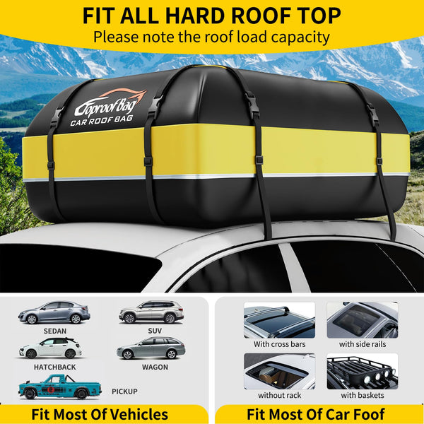 Car Roof Box, 21 Cubic Feet Roof Bag, 1000D Waterproof Heavy Duty Tear-Resistant Fabric, Rooftop Cargo Carrier for All Vehicle with/without Racks, Included Luggage lock, Anti-Slip Mat, 6 Door Hooks.