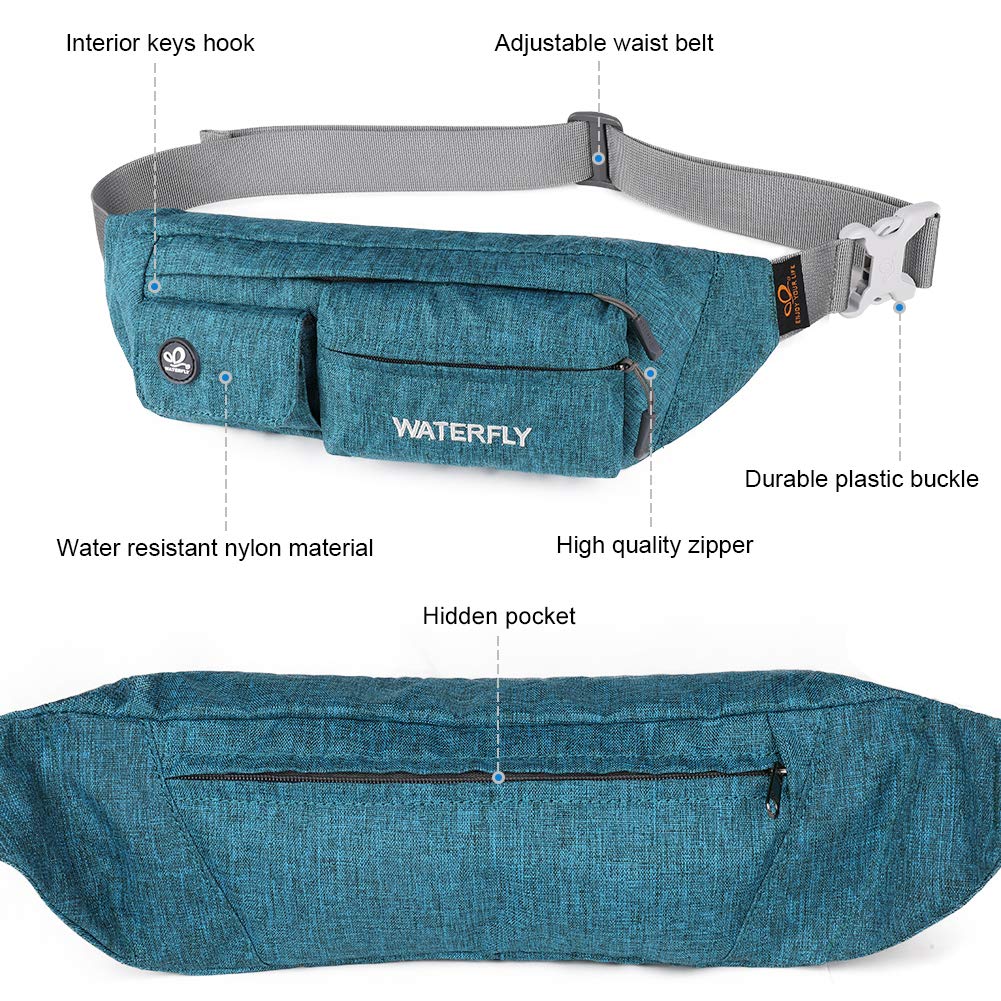 Waterfly Waist Bag Pack Slim Water Resistant Fanny Pack Travel Bum Bag Running Belt for Traveling Cycling Hiking Camping