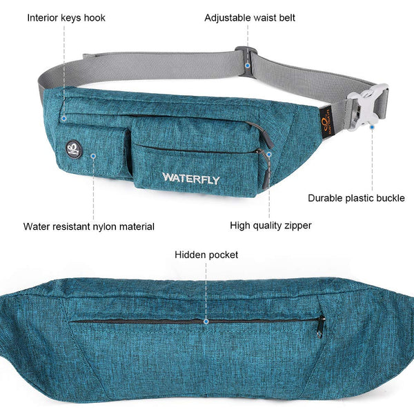 Waterfly Waist Bag Pack Slim Water Resistant Fanny Pack Travel Bum Bag Running Belt for Traveling Cycling Hiking Camping