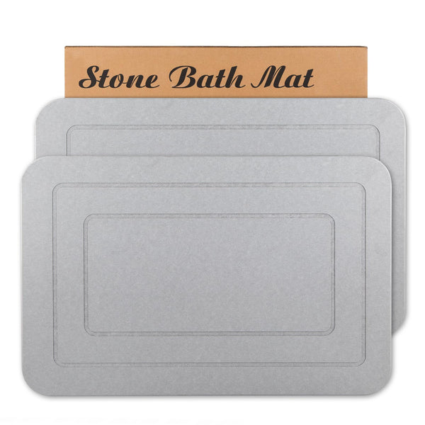 HUMIGA 2 Pack Stone Bath Mat, Diatomaceous Earth Shower Mat, Non-Slip Super Absorbent Quick Drying Bathroom Kitchen Floor Mat (Pale Gray, 24x15)