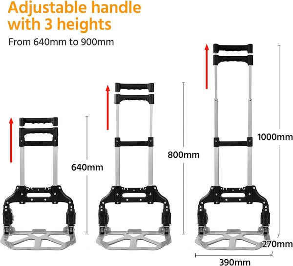 Yaheetech Aluminium Folding Foldable Hand Trolley, Sack Truck Barrow Cart, Heavy Duty Industrial Hand Truck, 75kg Load Capacity