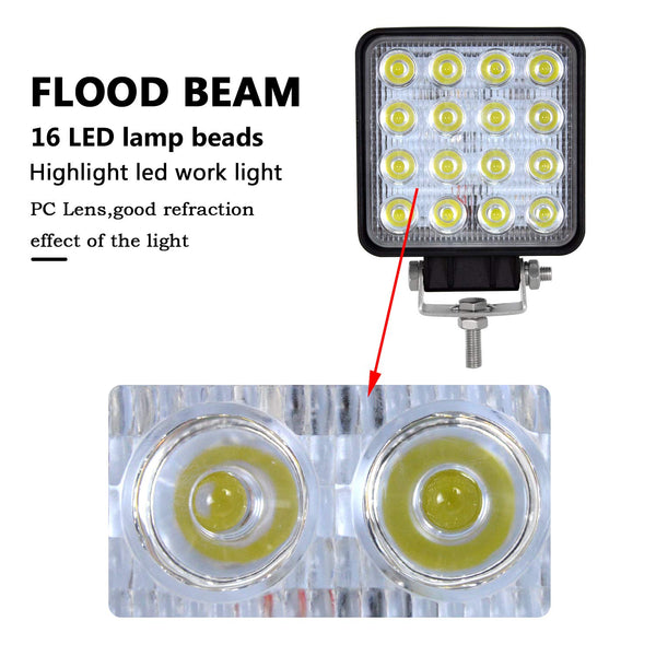 RIGIDON 2 Pcs Square Led Work Light, 4 inch 48W Spot Beam, 12V 24V Driving Lights Lamp for Car Off road Boat Truck 4x4 SUV ATV Tractors Excavator, 6000K White, Fog Lamp