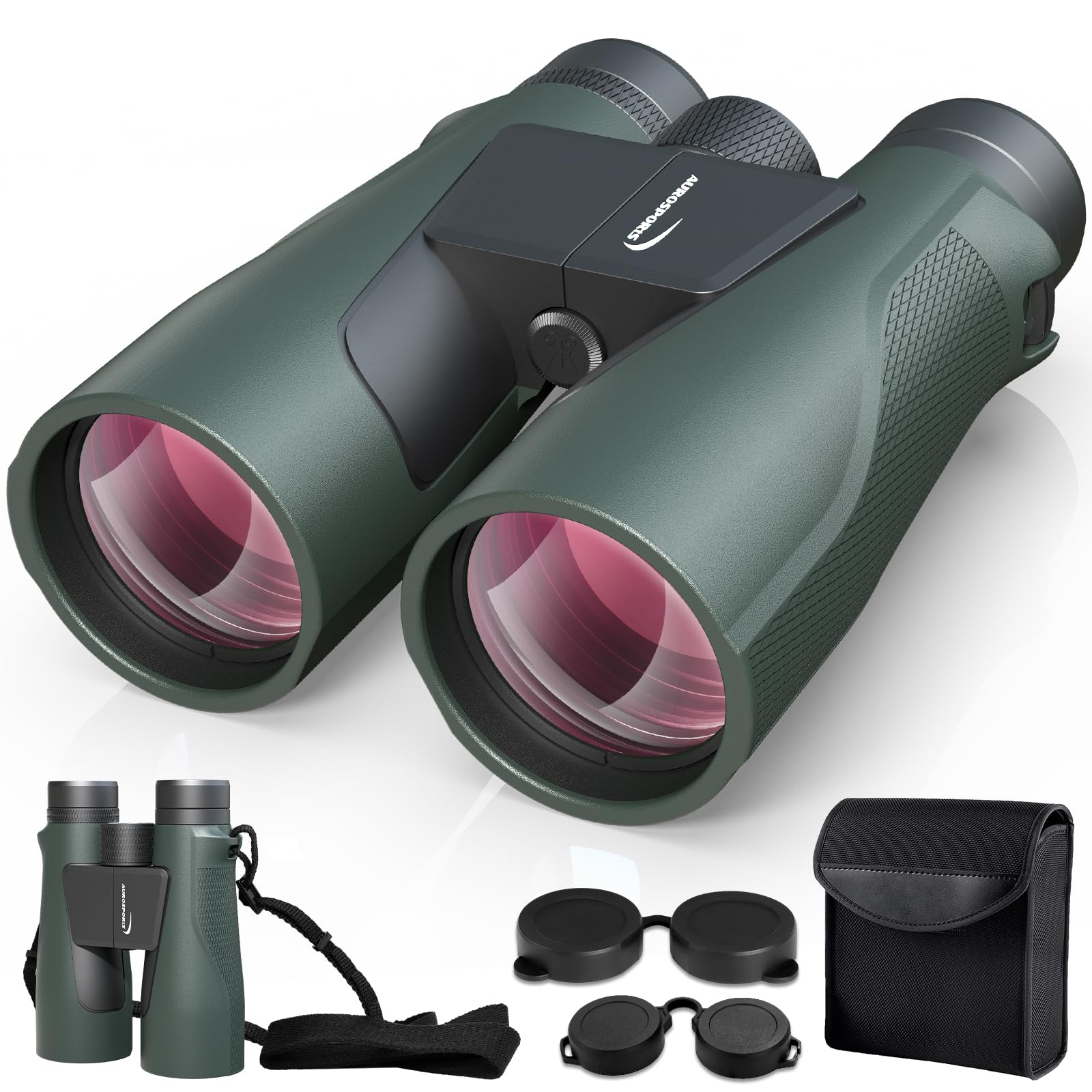 15x56 Binoculars for Adults High Powered - Aurosports HD Large View Binocular with Clear Low Light Vision - Lightweight Easy Focus Binos Bird Watching Hunting Hiking Cruise Travel - Black