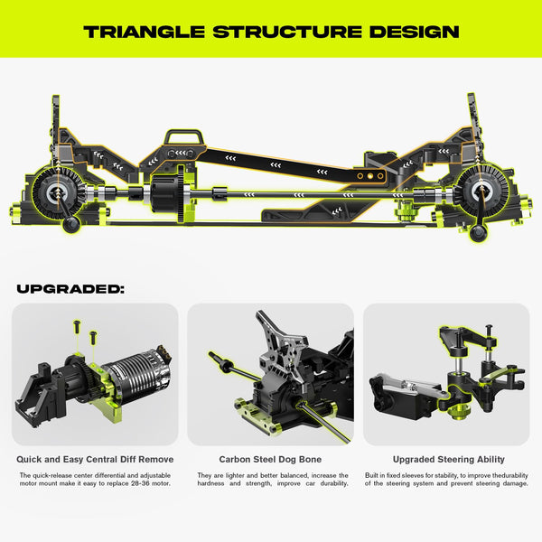 AMORIL 1/10 RTR Brushless Fast RC Cars for Adults,Max 50mph Hobby Electric Off-Road Monster Truck,Waterproof High Speed RC Car 4WD Remote Control Car with 3S Lipo,Green