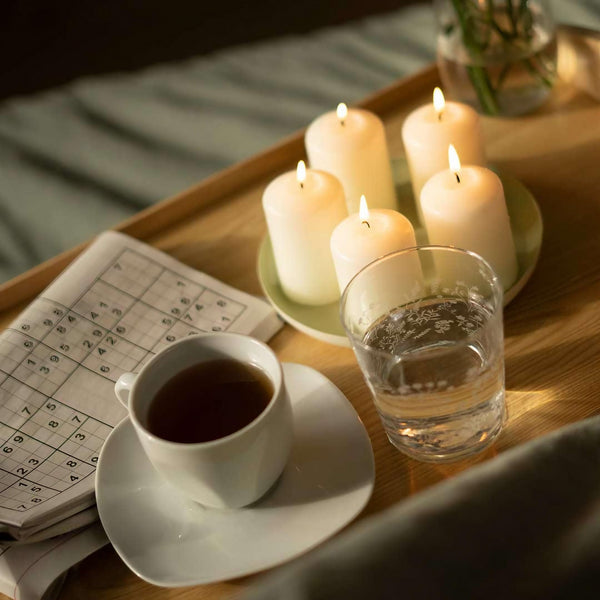 Hofer Ivory Pillar Candles - Set of 80 Decorative Small Candles - 4 x 7 cm - 11 Hours Long Burning - Unscented - Dripless - Smokeless - RAL Quality