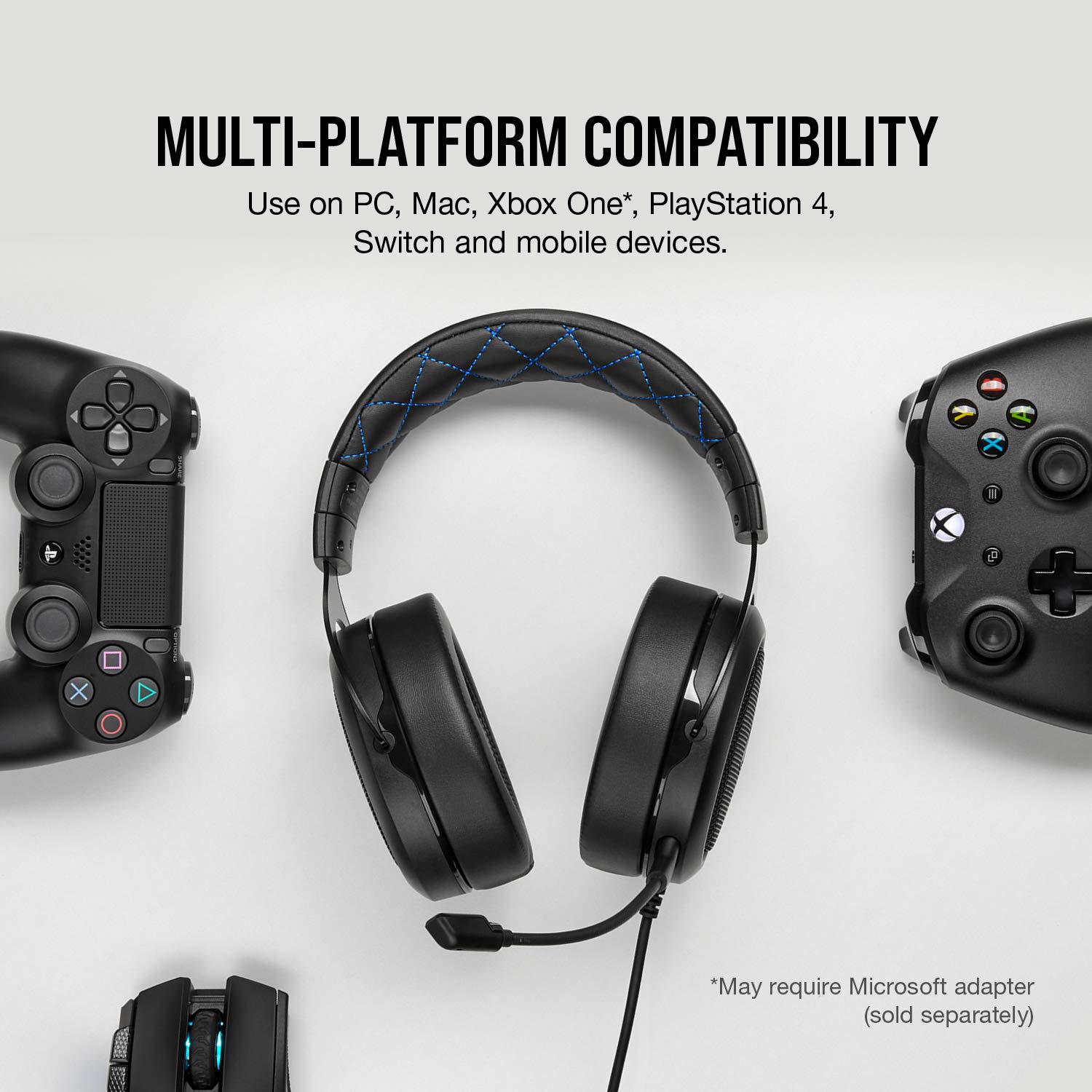 CORSAIR HS55 SURROUND Lightweight Multiplatform Wired Gaming Headset – Dolby 7.1 Surround Sound – iCUE Compatible – PC, Mac, PS5, PS4, Xbox, Nintendo Switch, Mobile – Carbon