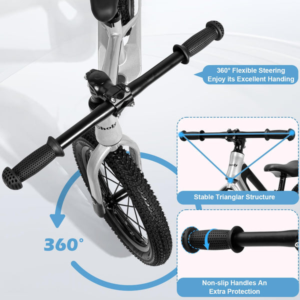 CHOLY 14 Inch Balance Bike for 3,4,5,6 Year Old Boys Girls, No Pedal Kids Bike with Adjustable Seat, Air Tires and Magnesium Alloy Frame, Lightweight Children's Traing Bicycle