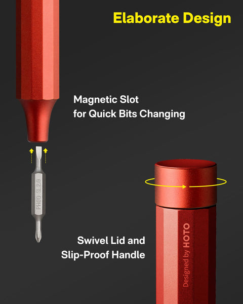 HOTO Precision Screwdriver Set, 24-in-1 Multi-Bit Screwdriver, Mini Hand Set with 12 Double End S2-Steel Bits, Ideal for Phone/Glasses/Watches/Laptop, Cinnabar Red