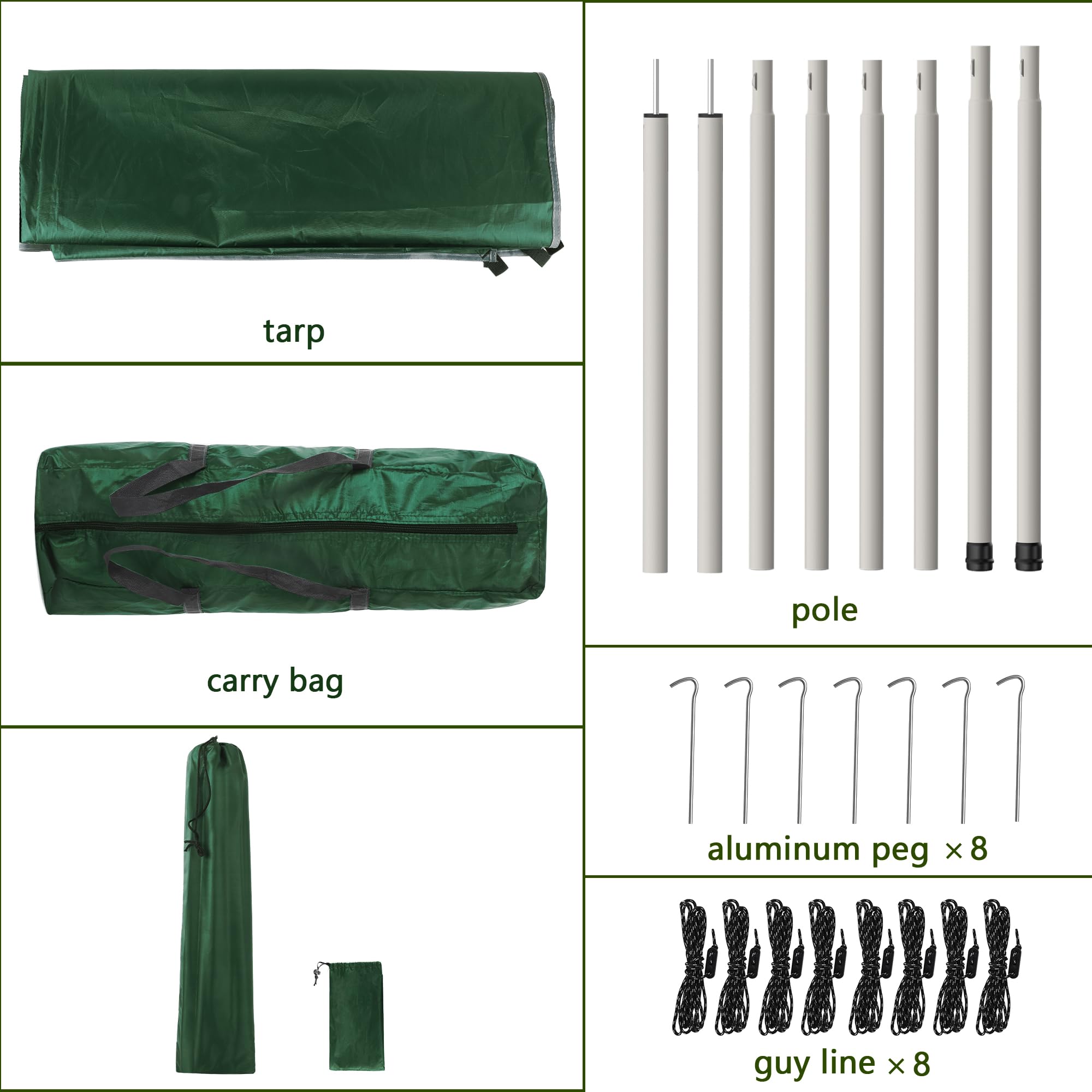 GEEDIAR Hammock Rain Fly Tent Tarp 300 x 300cm - PU3000MM-Anti-UV, Lightweight Waterproof Camping Shelter for Outdoor, Travel, Sunshade, Rain, Hammock - Poles Not Included (Dark Green)