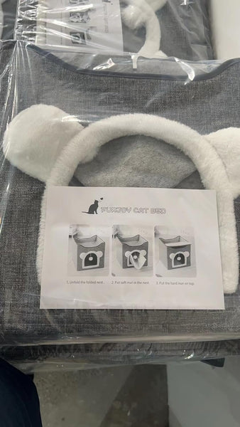 Furjoy Cat Beds, Large Cat Cave for Pet House with Fluffy Ball Hanging and Scratch Pad, Houses & Condos, Cubes, Hideaway, Covered Bed for Multi Small Pet Large Kitty