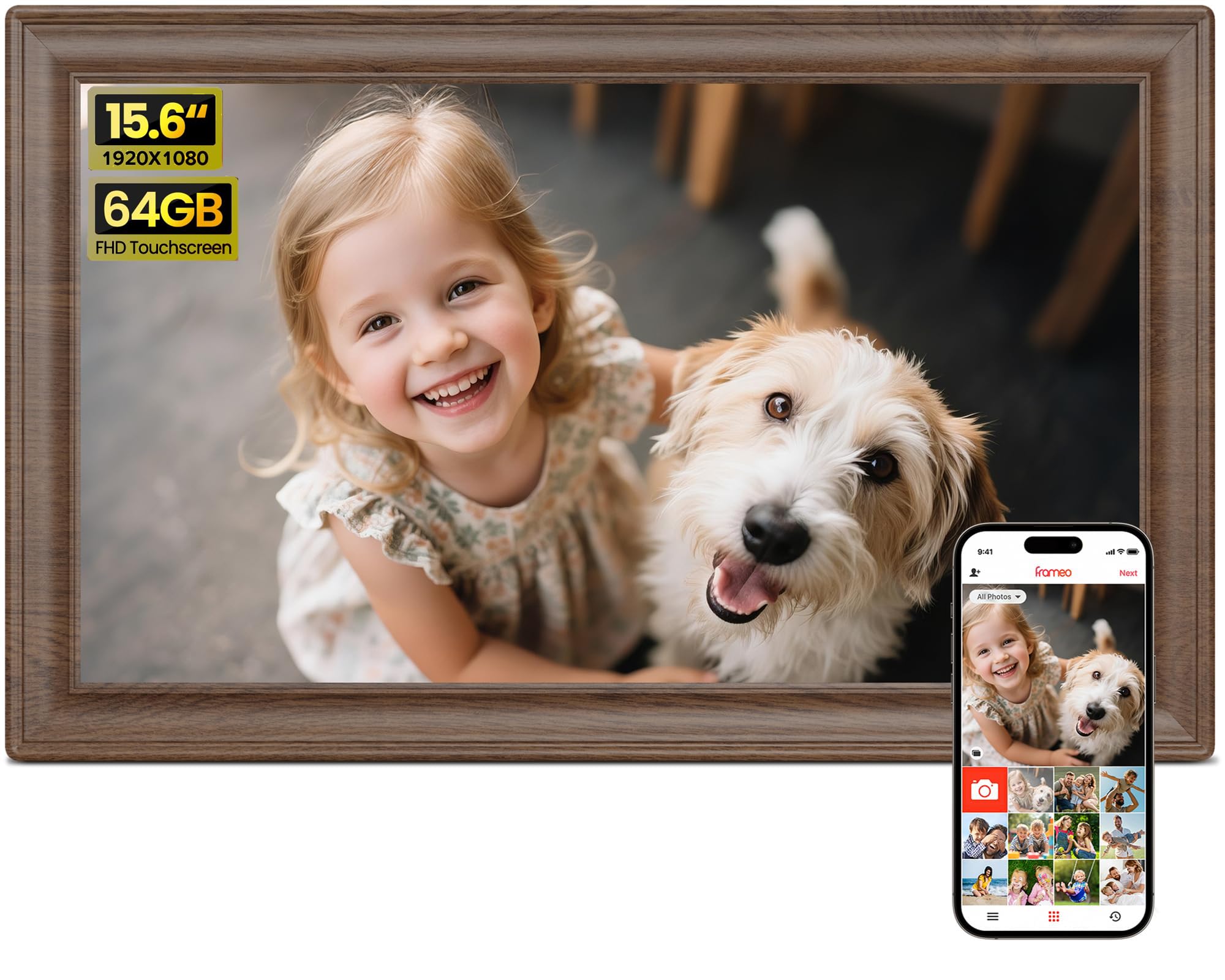 Frameo WiFi Digital Photo Frame 10.1 Inch - 1280x800 HD IPS Touch Screen Picture Frame Electronic, 32GB Memory, Auto Rotate, Wall Mountable, Digital PictureFrame for Sharing Photos and Videos