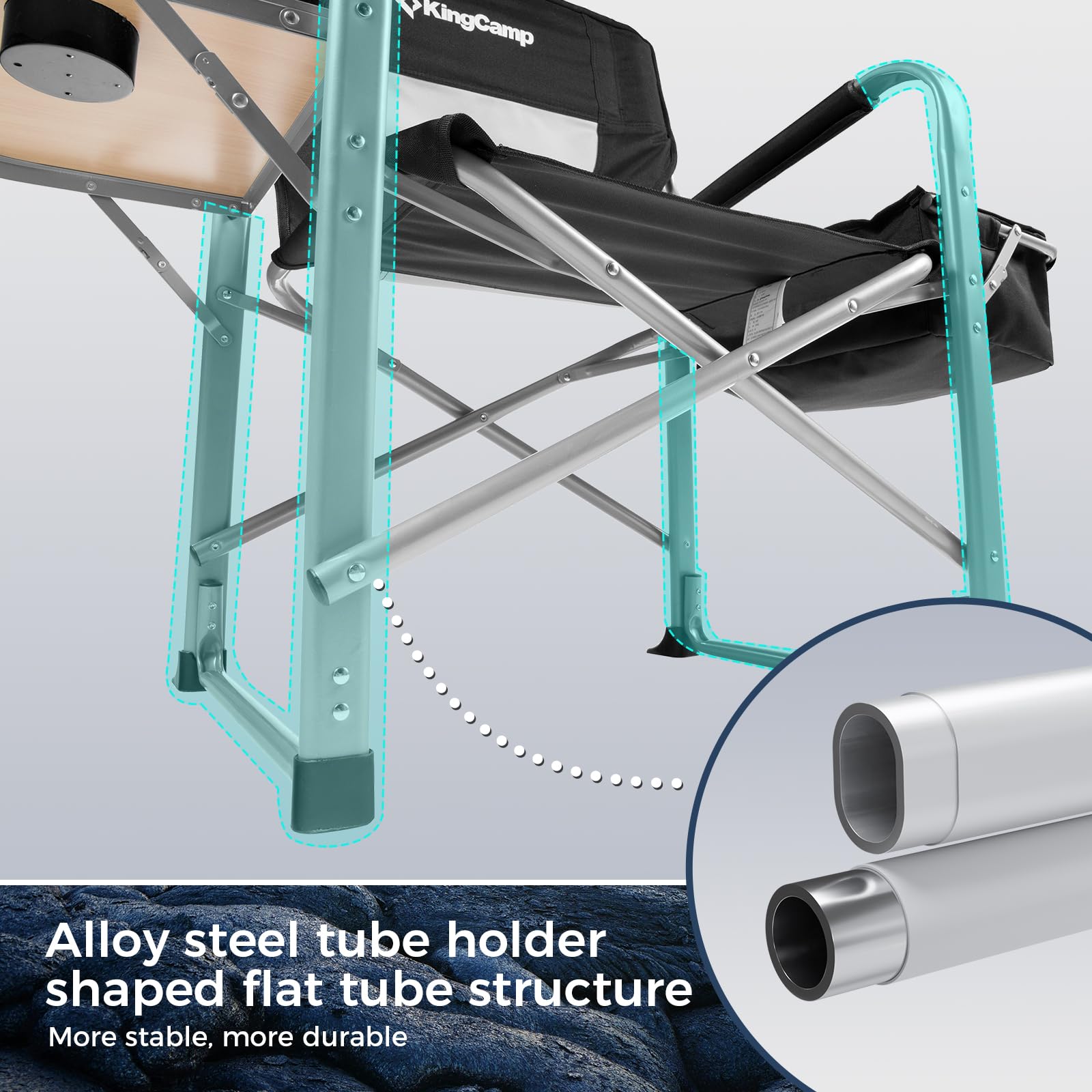 KingCamp Folding Camping Chairs for Adluts Heavy Duty Directors Chair with Cooler Bag and Side Table Support up to 150KG