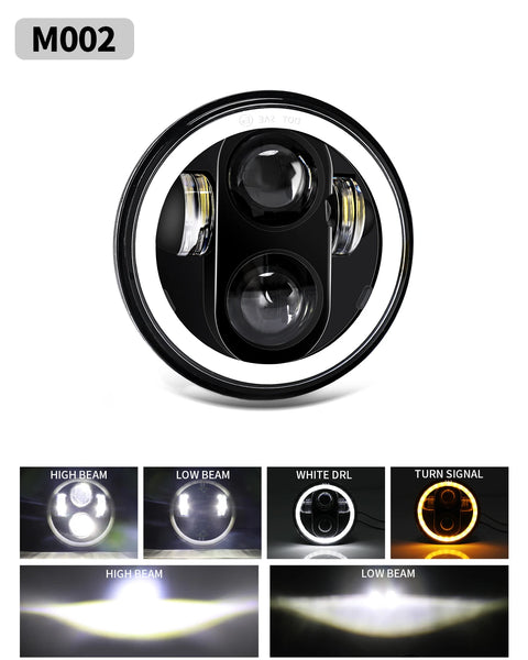 BraveWAY 5.75″ Round LED Headlight for Motorcycle 5-3/4 inch Moto Light with White/Amber DRL+ Start-up Gradient Welcome Halo