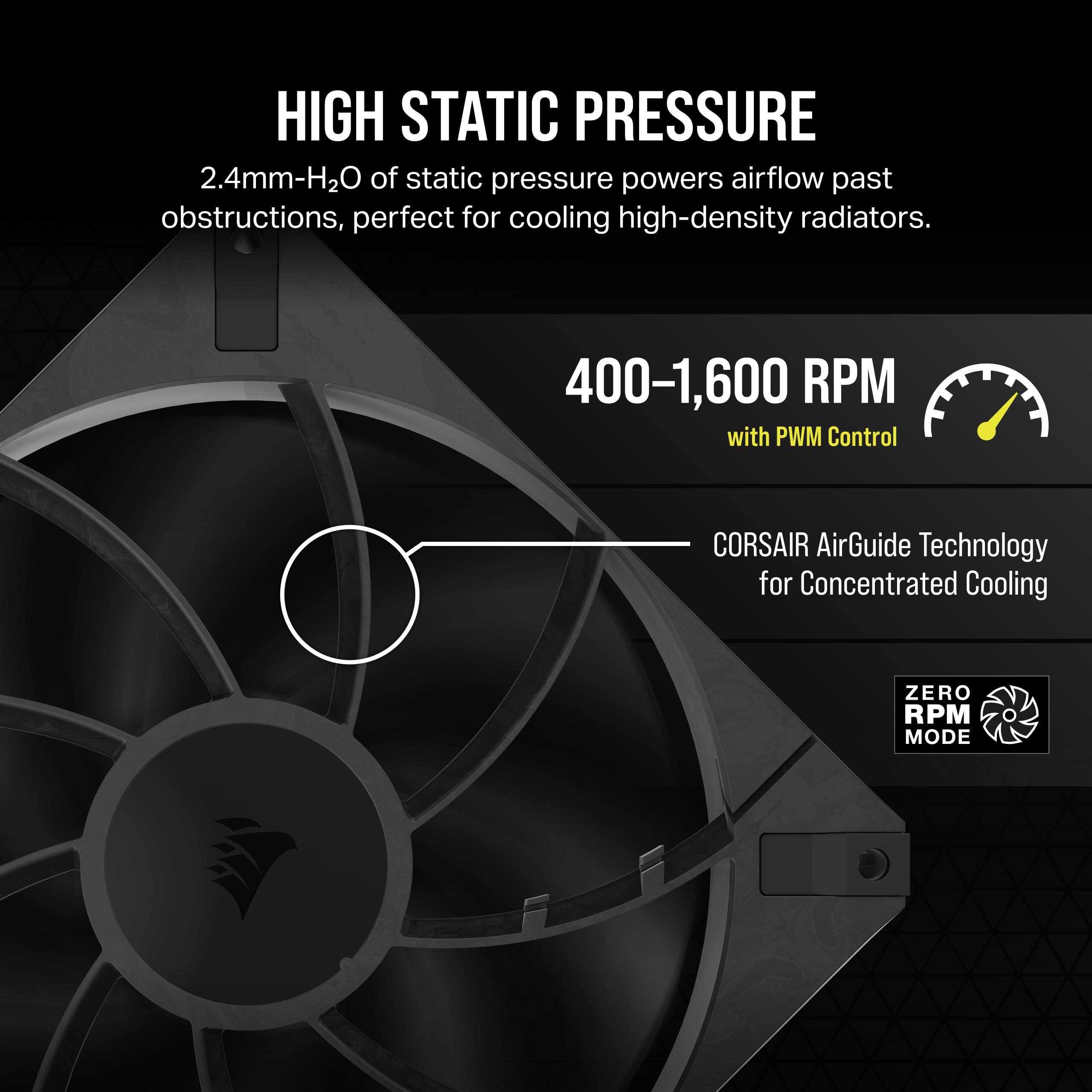 Corsair RS120 MAX 120mm PWM Thick Fans – High Static Pressure – Liquid Crystal Polymer Construction – Triple Pack – Black