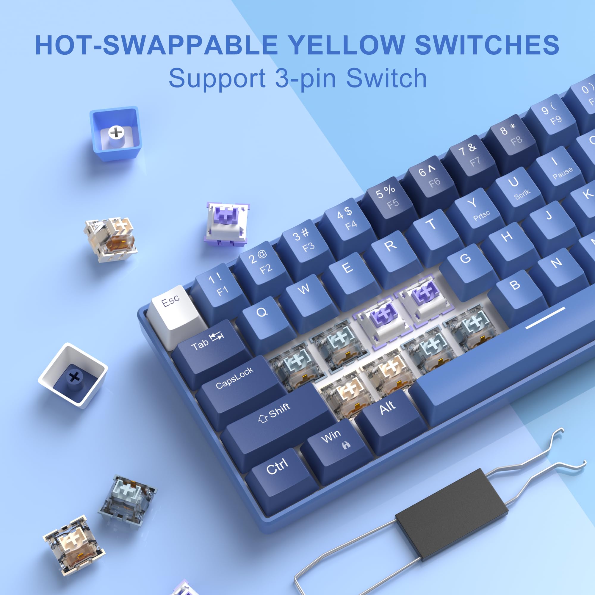 MageGee Portable 60% Gaming Mechanical Keyboard, Minimalist MK-Box Ice Blue Backlit Compact 68 Keys Wired Office Keyboard with Red Switch for Windows Laptop PC Mac Convenient(Gray & White)