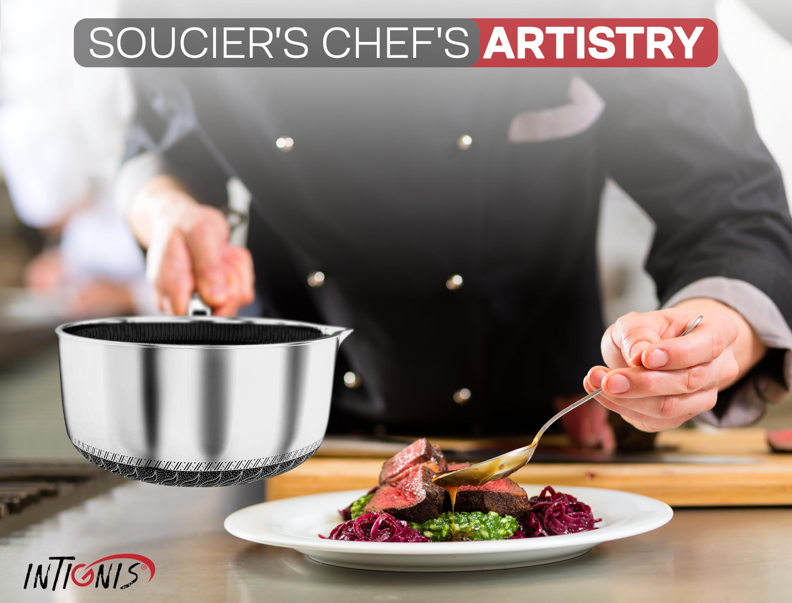 INTIGNIS Saucepan with lid 20cm/2L | Nonstick Sauce Pot for Induction, Gas, Electric Hobs |Cooking Pot with Pour Spout |Stay Cool Handle | Anti