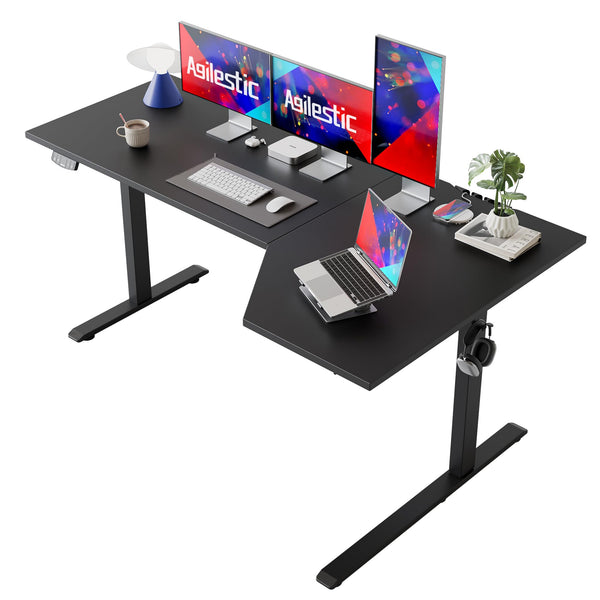 Agilestic L-Shaped Electric Standing Desk, 140cm Height Adjustable Sit-Stand Desk for Home Office, Ergonomic Computer Desk with Spliced Board, White