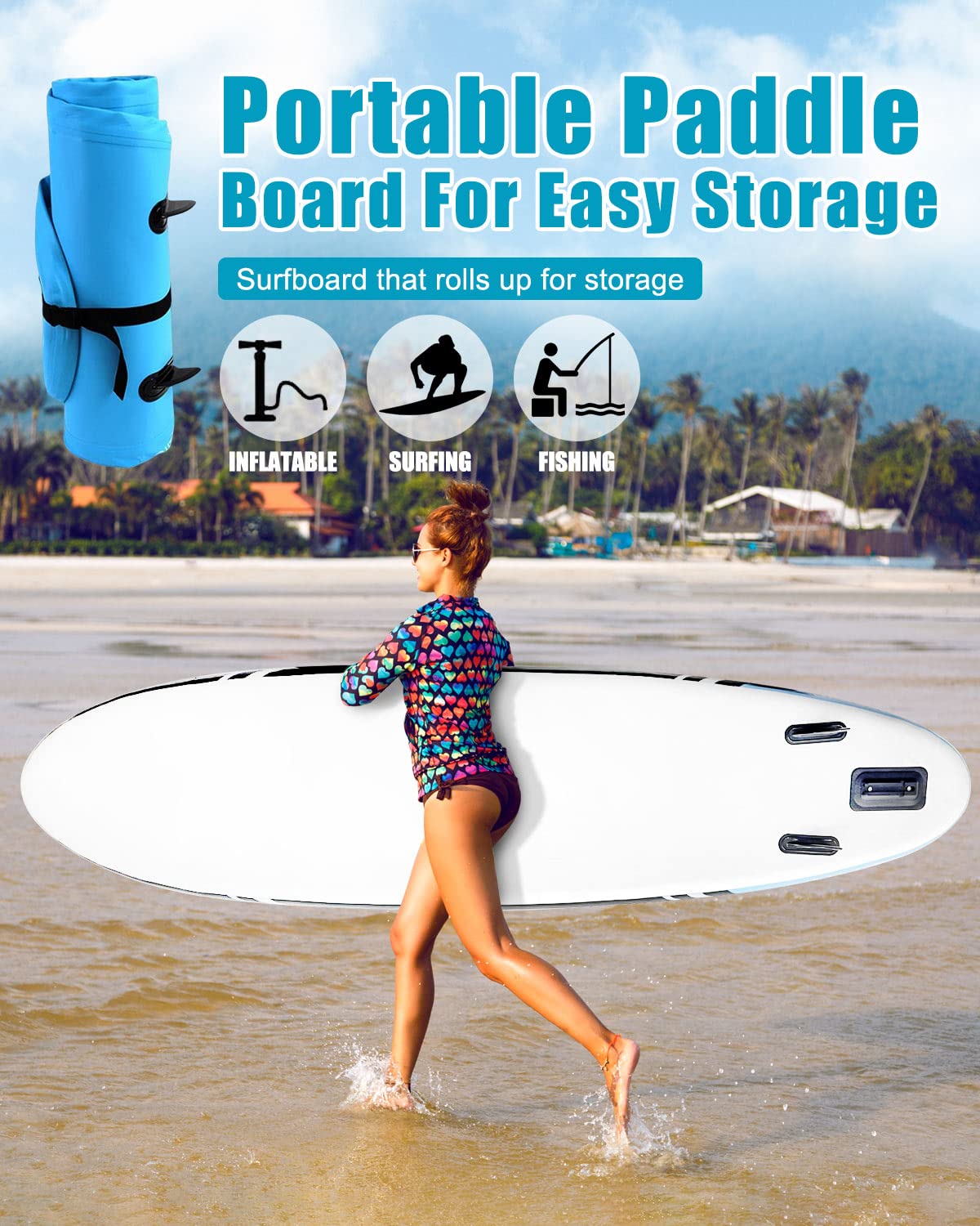 Inflatable Stand Up Paddle Board 10'6"×31"×6"", Max 140KG Load SUP Paddle Board with Accessories Waterproof Cell Phone Bag, Excellent Paddleboards for Adults/Youth/Beginners/Advanced/Water yoga