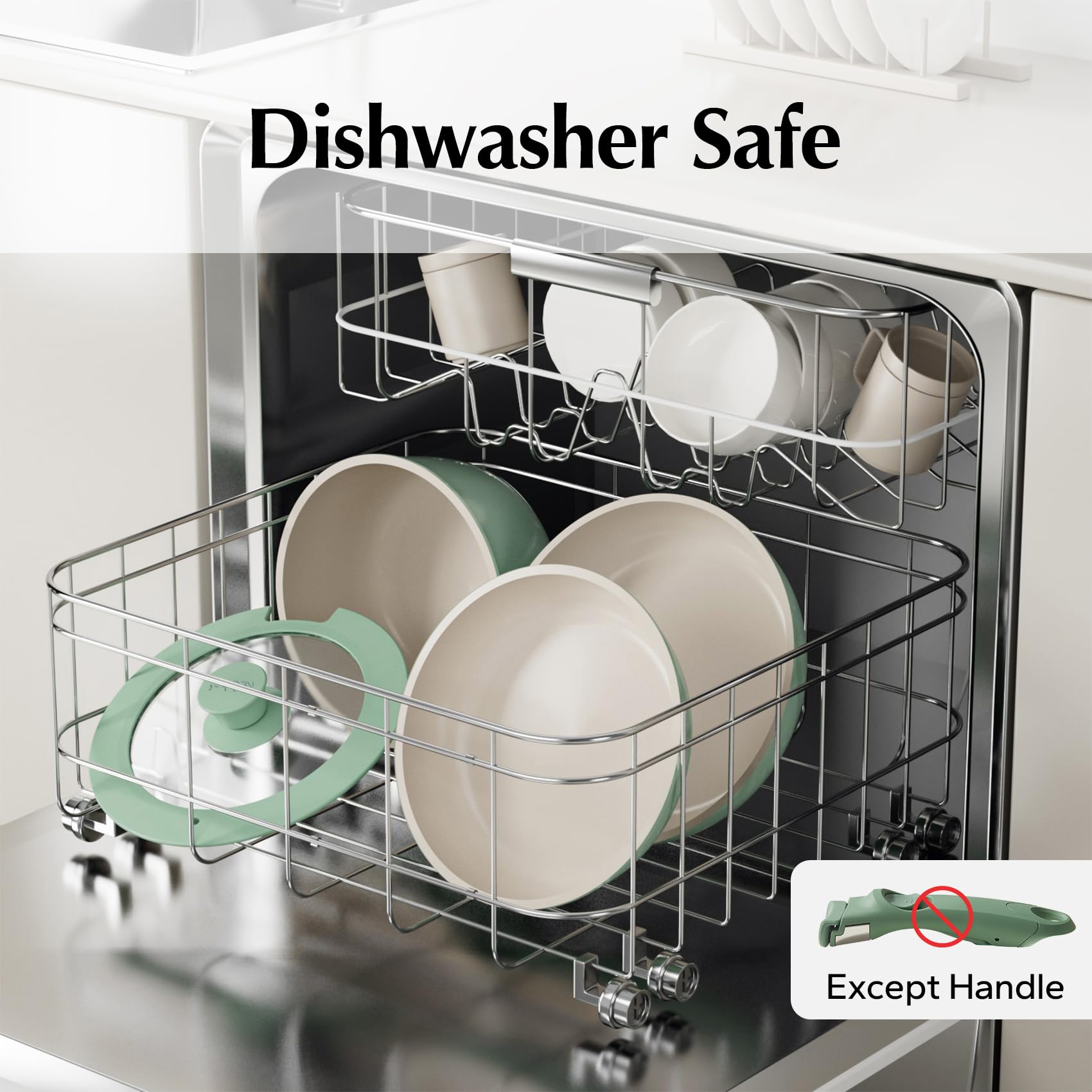 Redchef Ceramic Pots and Pans Set Non Stick, 16 pcs Nonstick Cookware Set with Detachable Handle, Non Toxic, PFAS PFOA & PTFE Free, RV Ceramic Cookware Set for Camping, Oven Safe (Pink)