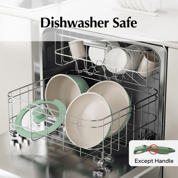 Redchef Ceramic Pots and Pans Set Non Stick, 16 pcs Nonstick Cookware Set with Detachable Handle, Non Toxic, PFAS PFOA & PTFE Free, RV Ceramic Cookware Set for Camping, Oven Safe (Pink)