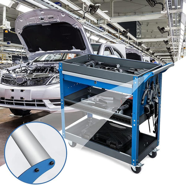 AIRAJ 3-Layer Tool Trolley,78 * 35 * 70cm Heavy Duty Tool Trolley, Metal Tool Cart with large Lockable Drawer and Rack,Work Trolley for Transport Tools,Load Capacity 200KG,Can Hold Heavy Equipment