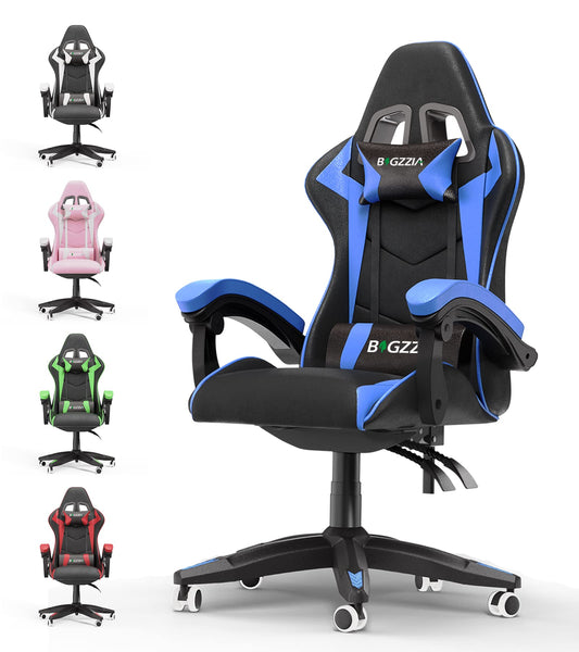 bigzzia Ergonomic Gaming Chair - Gamer Chairs with Lumbar Cushion + Headrest, Height-Adjustable Office & Computer Chair for Adults (without footrest, White)