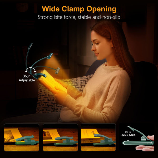 Gritin 19 LED Book Light, Reading Light Book Lamp for Reading at Night with Memory Function, 3 Eye-Protecting Modes -Stepless Dimming, Long Battery Life, 360° Flexible Lamp for Bed,Tablet
