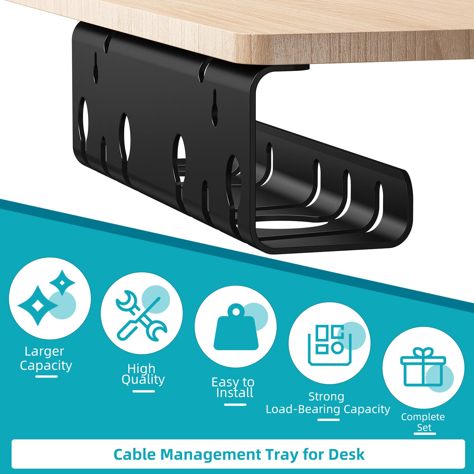 StowBin 2-Pack Under Desk Cable Management Tray, Cable Management Tray, Metal Mesh Cable Management Under Desk with Clamp Mount, Wire Management Tray, Black, Cord Organizer for Office/Home