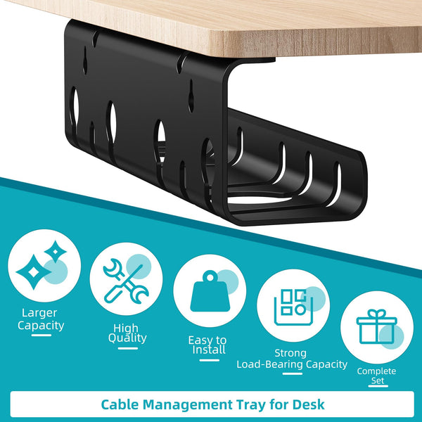 StowBin 2-Pack Under Desk Cable Management Tray, Cable Management Tray, Metal Mesh Cable Management Under Desk with Clamp Mount, Wire Management Tray, Black, Cord Organizer for Office/Home