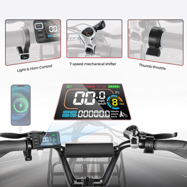 SAMEBIKE Shiman0 7-Speed Foldable Electric Bike for Adults, 20"*2.35 Fat Tire Ebike, Max Range 110KM, Dual Shock Absorber, E-bike for Commuting and Off-Road Adventures