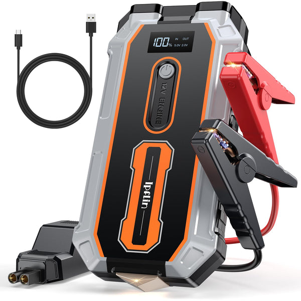 Ipflin Jump Starter Power Pack - 3000A Peak 18000mAh Portable Car Battery Booster Jump Starter for Up to 6.5L Gas & 3.5L Diesel Engines,USB-C Ports, LCD Display