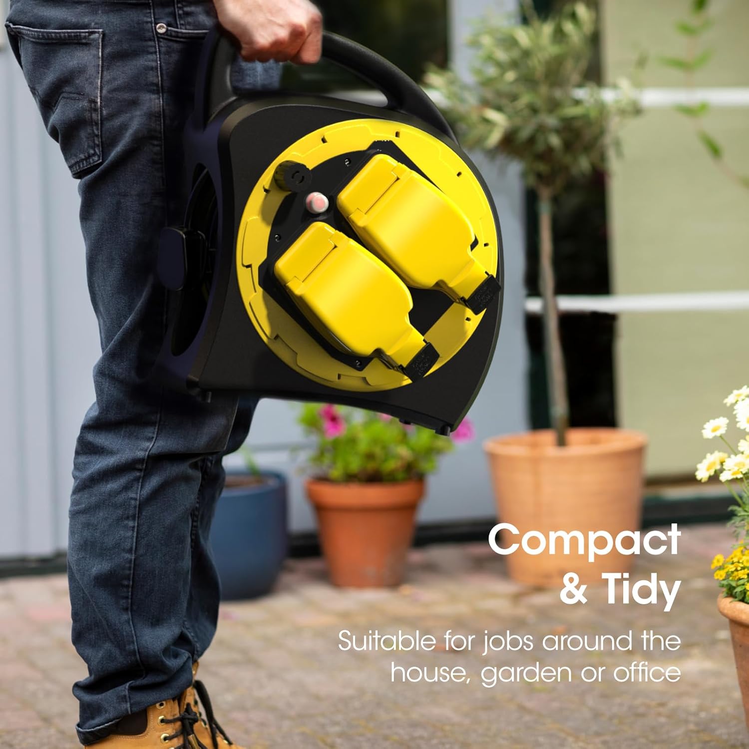 SLx Outdoor Extension Lead Waterproof, 20m, 2 Socket Extension Reel, Heavy Duty Extension Cable, Thermal Cut Out, IP54 Rated, Double Socket, UK Outdoor Plug, Extension Lead for Christmas Lights Garden