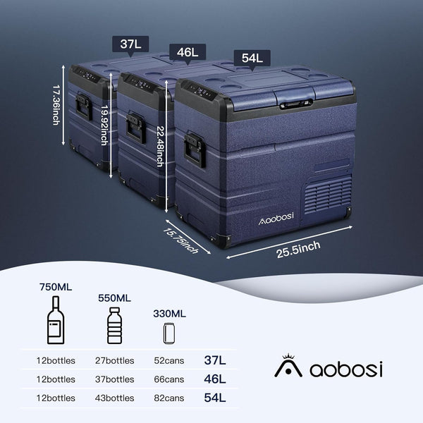 AAOBOSI Compressor Camping Fridge 95L, Car Fridge Dual Zone with 12/24V DC and 100-240V AC, -20°C to 20°C Portable Freezer for Car, Campervan, Lorry, Truck, Boat