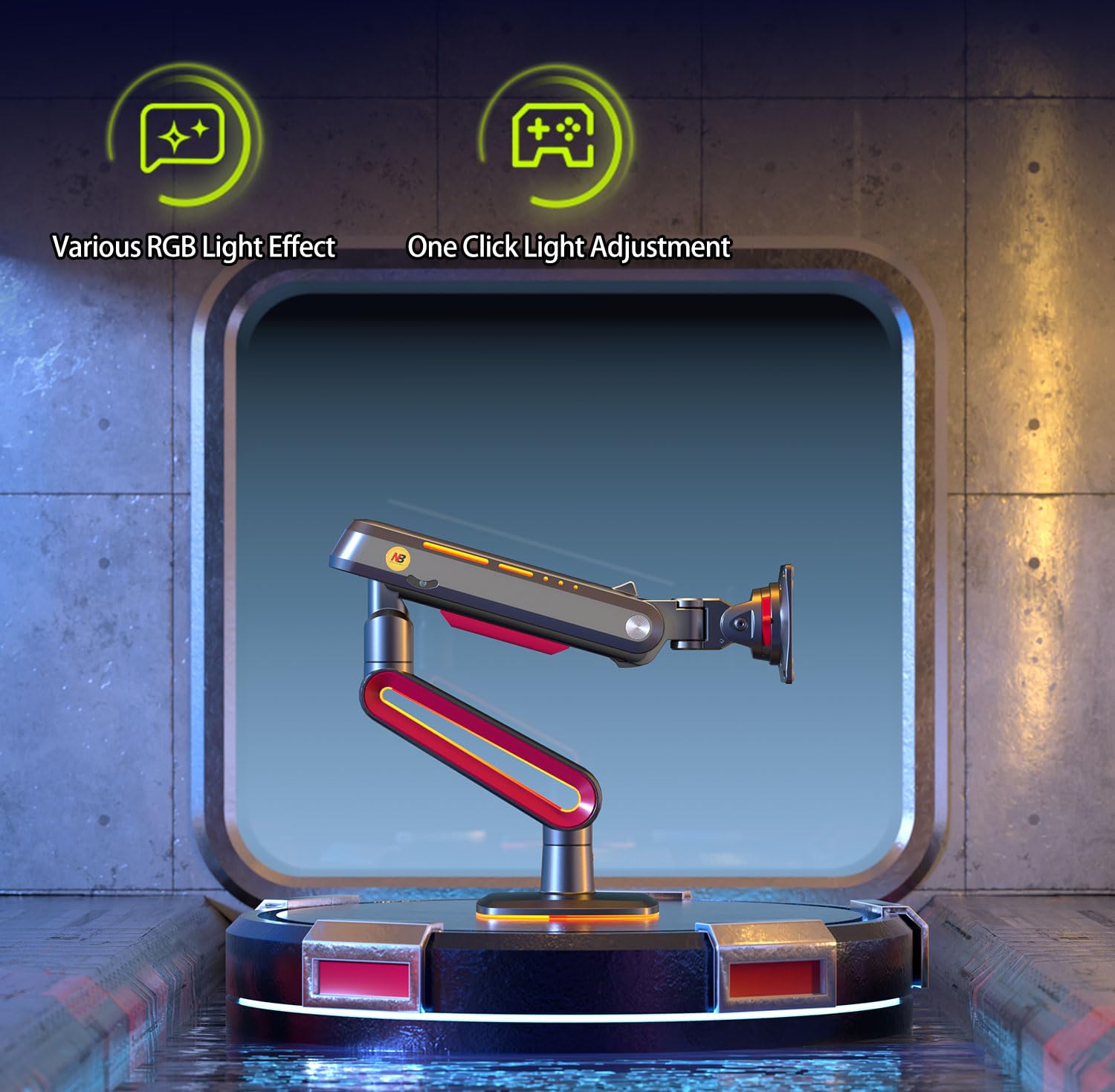 NB Ergonomic Monitor Stand for Screen 32 to 60 inch, RGB Ultrawide Curved Monitor Arm 49 57 inch - Load up to 20 kg, VESA 75 & 100 mm (Black)