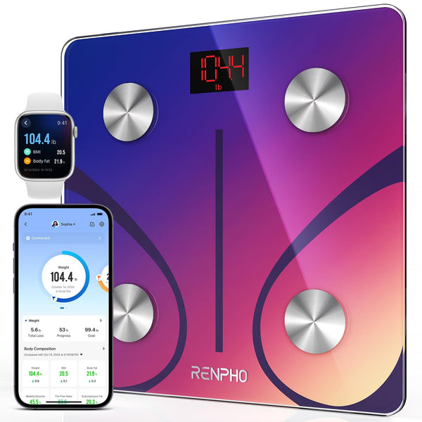 RENPHO Scales for Body Weight, Digital Bathroom Scales with High Precision Sensors, Bluetooth Weighing Scales Body Composition Monitors with App, Elis 1