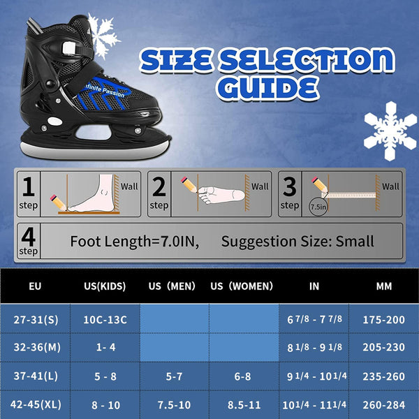 Nattork Adjustable Kids Ice Skate for Boys Girls Adult, Soft Padding and Reinforced Ankle Support Ice Hockey Skates