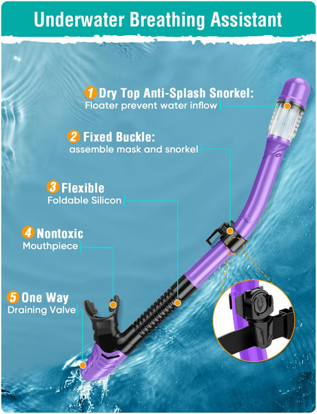 Lealinga Snorkel Set Adults Snorkel Mask Anti-Fog Panoramic View Diving Mask Dry Top Snorkel Kit with Travel Bag Diving Set for Snorkeling Scuba Diving Swimming Travel