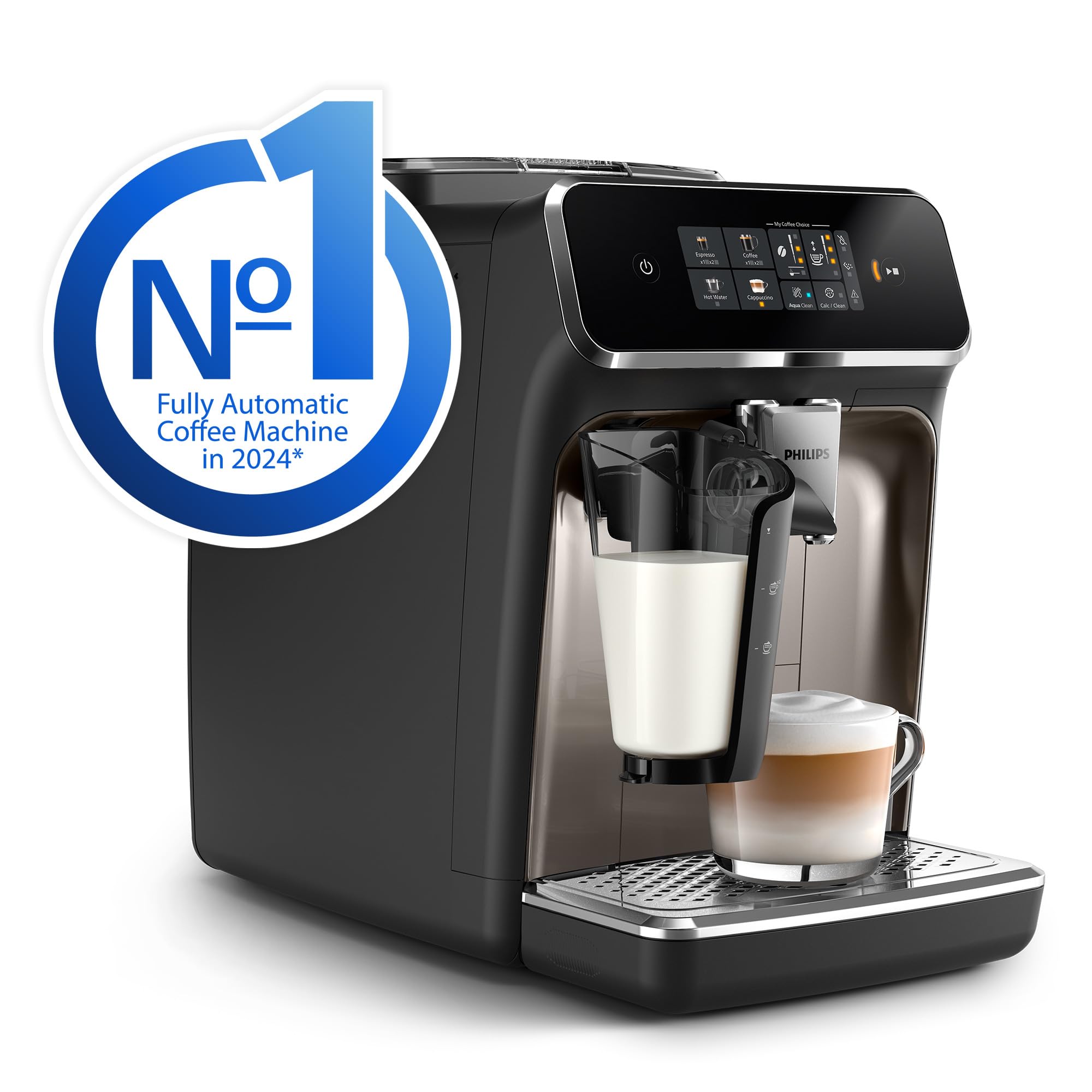 PHILIPS 5400 Series Bean to Cup Coffee Machine – 12 Coffee Varieties, LatteGo Milk Frother, Fastest-to-Clean, Ceramic Grinder, Fully Automatic Espresso & Cappuccino maker – Black, Silver (EP5446/70)