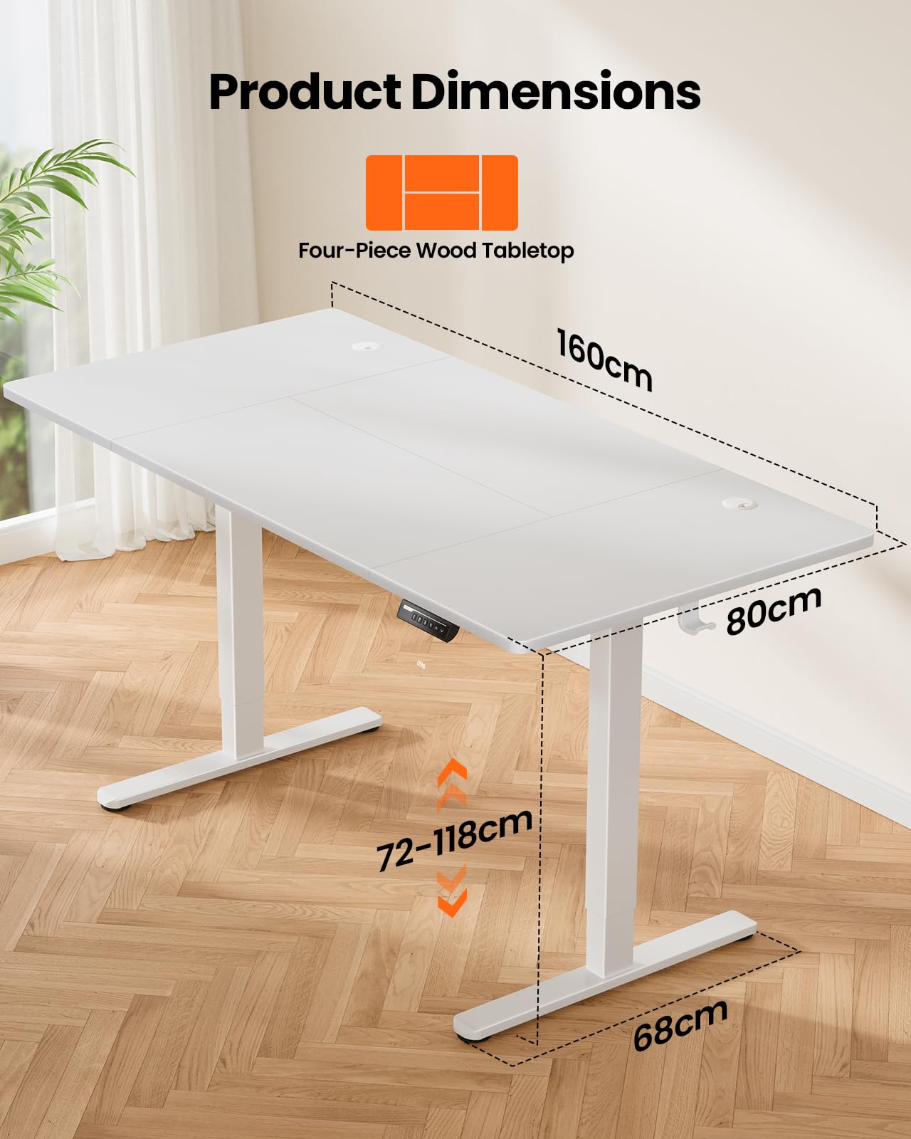 ErGear Electric Standing Desk Height Adjustable 160 x 80cm, Sit Stand Desk with 4 Memory Smart Pannel, Home Office Desk with Splice Board