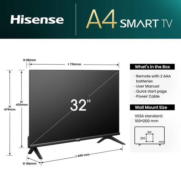 Hisense 40" 40E4QTUK FHD LED TV with Freely - Direct Lit LED, Dolby Audio, Natural Colour Enhancer, Games Mode, Sports Mode with Freely, Disney +, YouTube, Netflix