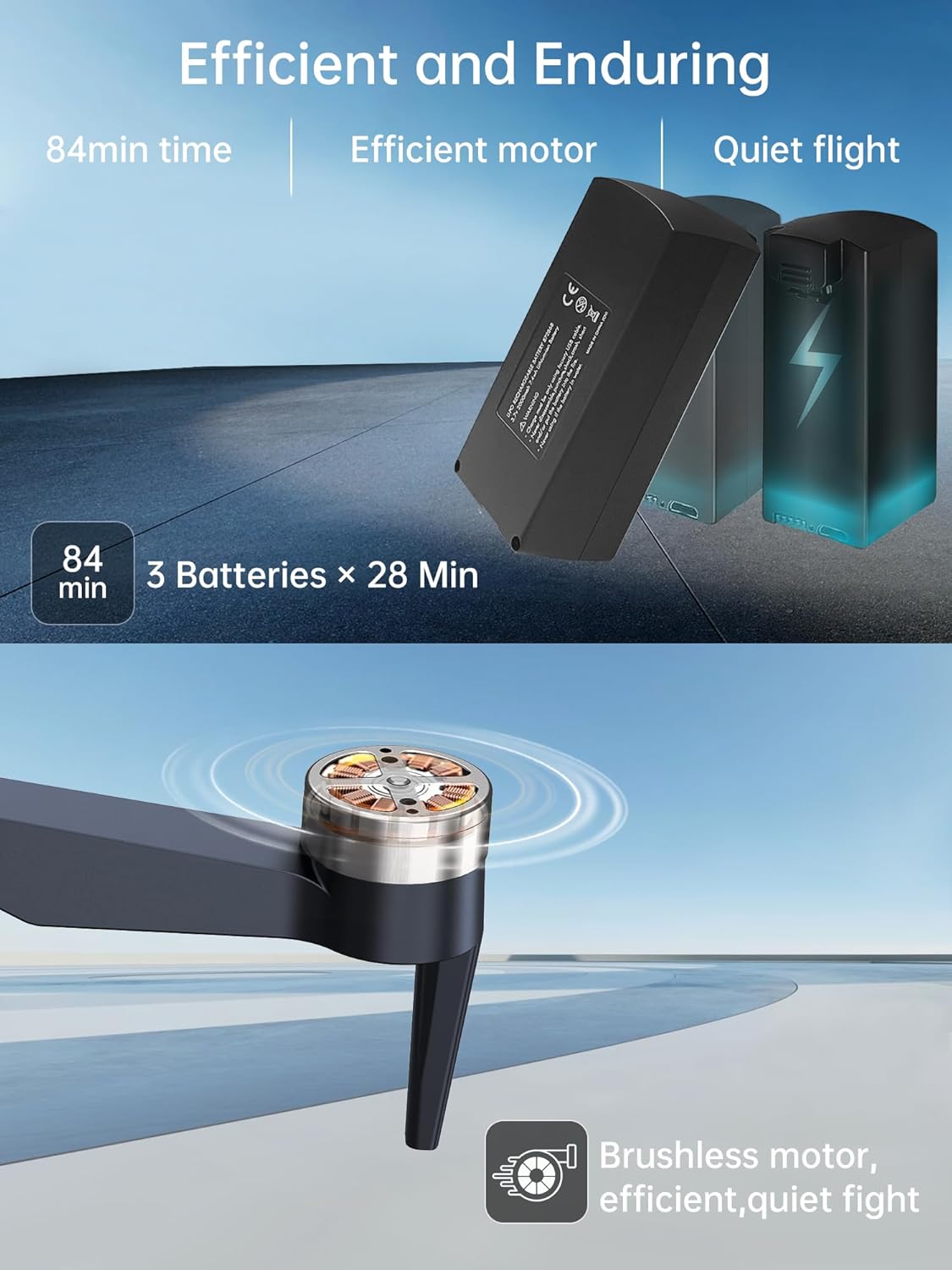 2650 ft Control Range Super Enduring Brushless Motor Drone with 84 Mins Super Long Flight Time, Drone with 4K HD Camera for Beginners, CHUBORY A77 WiFi Quadcopter, Follow Me, Auto Hover, 3 Batteries