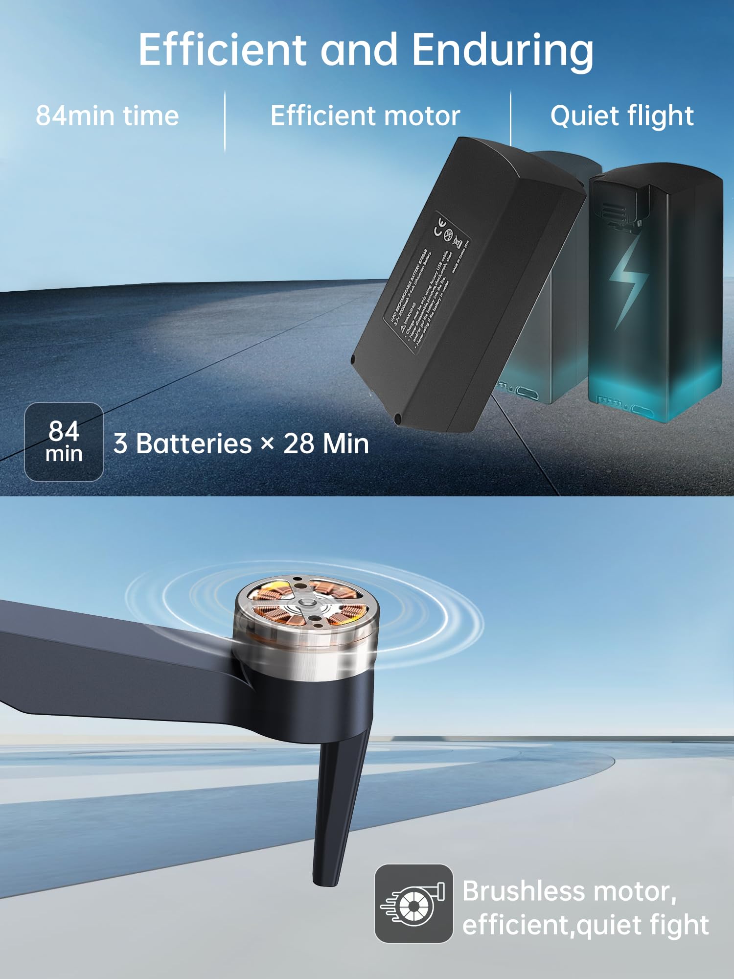 2650 ft Control Range Super Endurance Foldable Drone with Camera for Beginners–60+ min Flight Time, WiFi Quadcopter with 4K HD Camera, Brushless Motor, Auto Hover, Follow Me (3 Batteries)