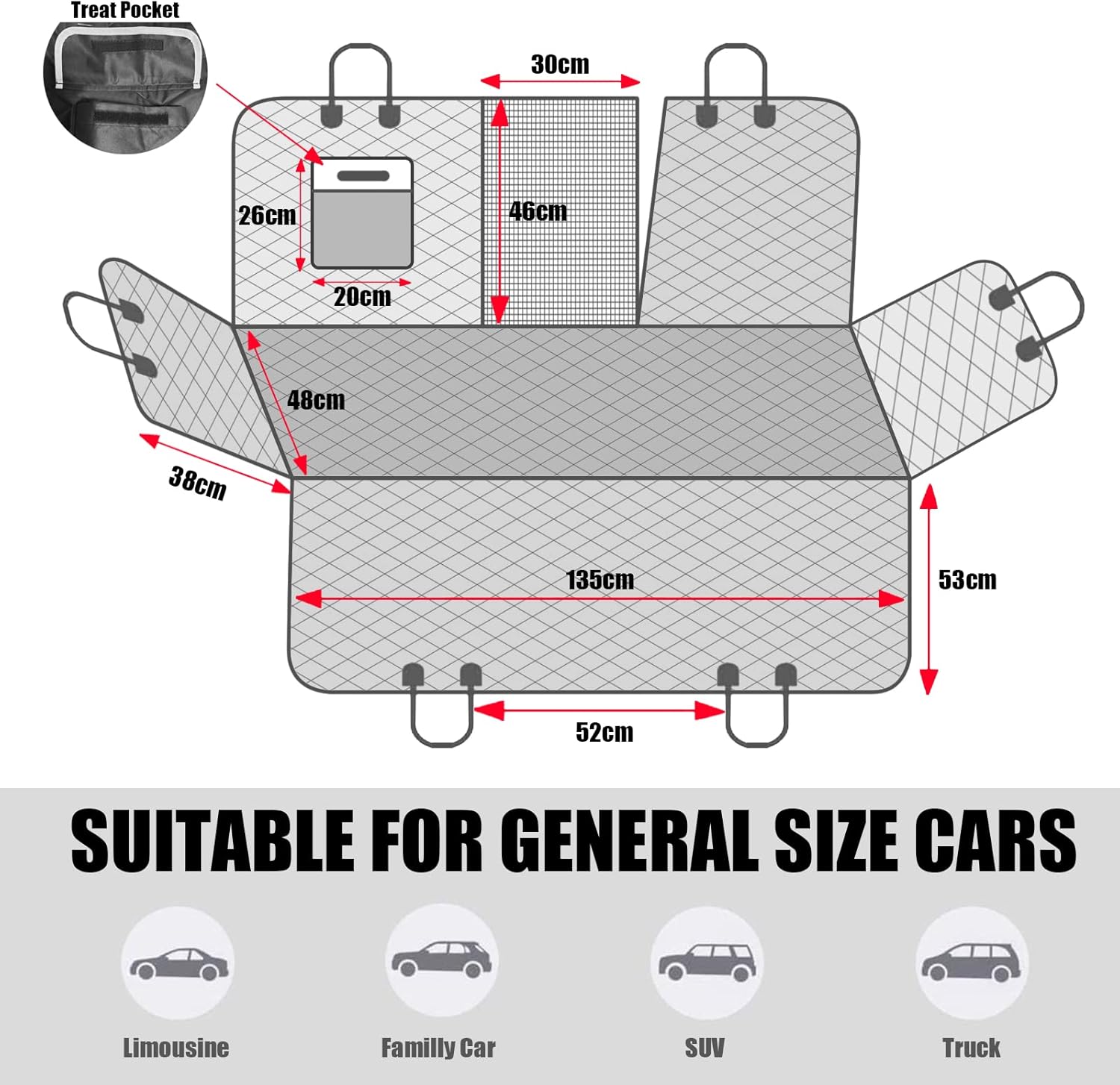 VSPETCC Dog Car Seat Cover,100% Waterproof with Mesh Window And Storage Pocket,Durable Scratchproof Nonslip Dog Hammock with Universal Size Fits for Cars/Trucks/SUV