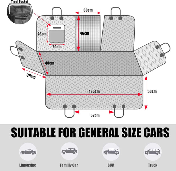 VSPETCC Dog Car Seat Cover,100% Waterproof with Mesh Window And Storage Pocket,Durable Scratchproof Nonslip Dog Hammock with Universal Size Fits for Cars/Trucks/SUV