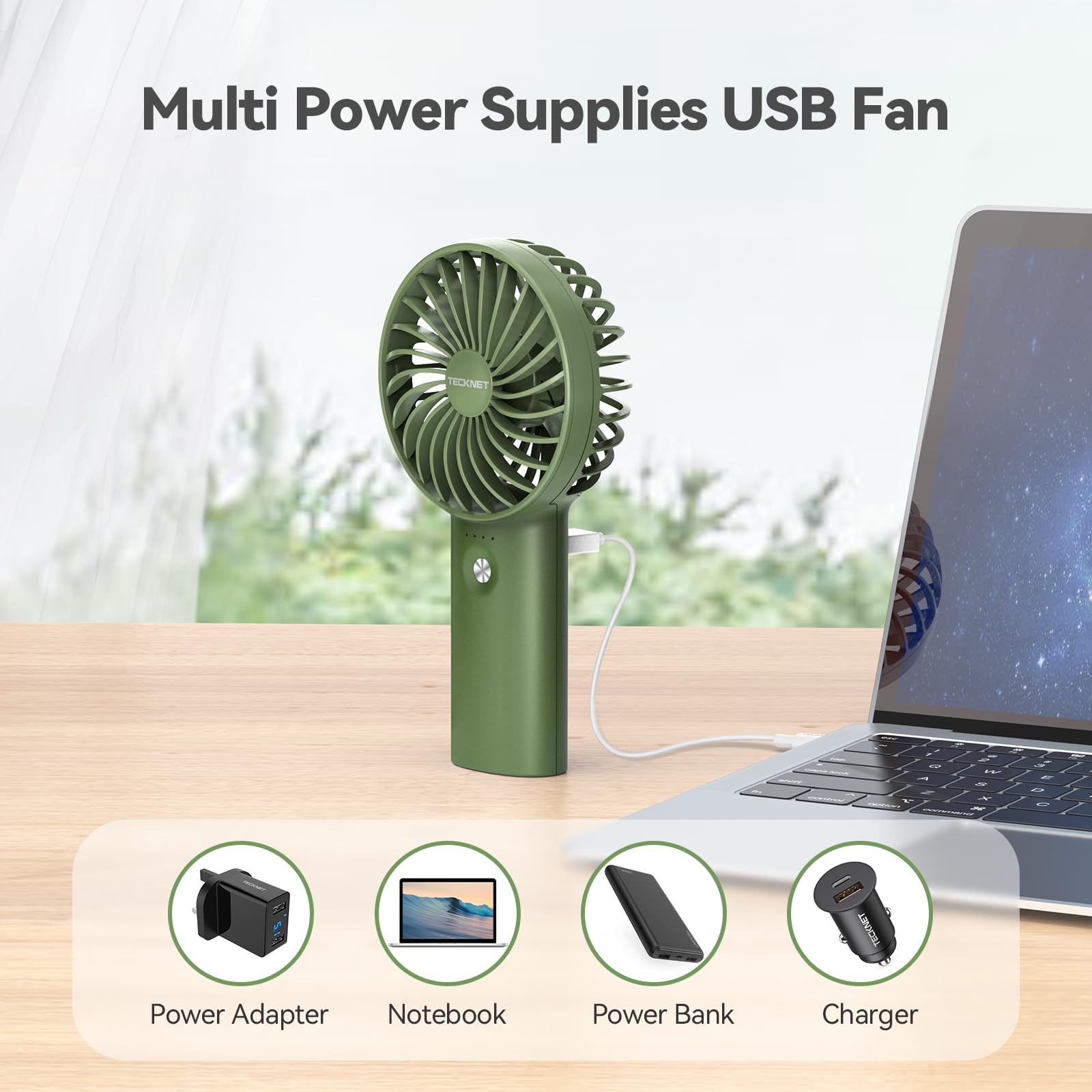 TECKNET Handheld Fan, Portable USB Hand Held Fans Rechargeable Mini with 7000mAh Power Bank, Mini Personal Electric Fan 3 Adjustable Speed Desk Fan for Home/Office/Travel (White)
