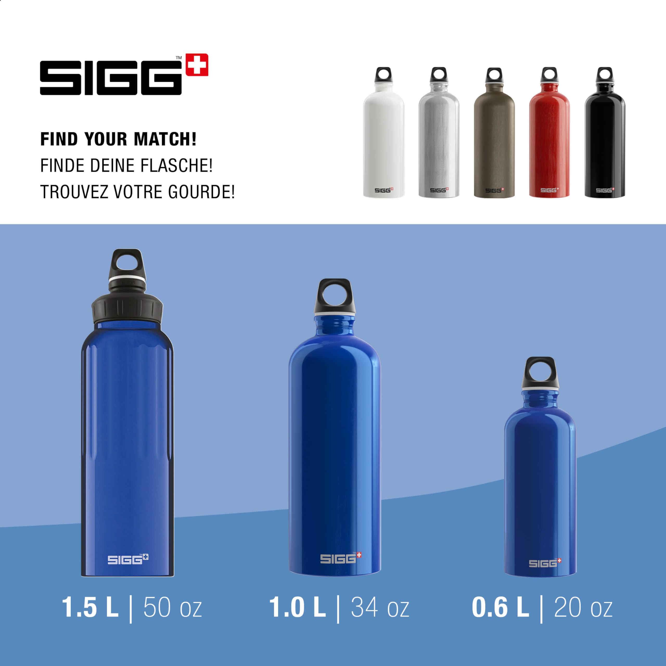 Sigg - Aluminum Water Bottle - Traveller - Climate Neutral Certified - Suitable For Carbonated Beverages - Leakproof & Lightweight - BPA Free - 0.6L / 1L/ 1.5L