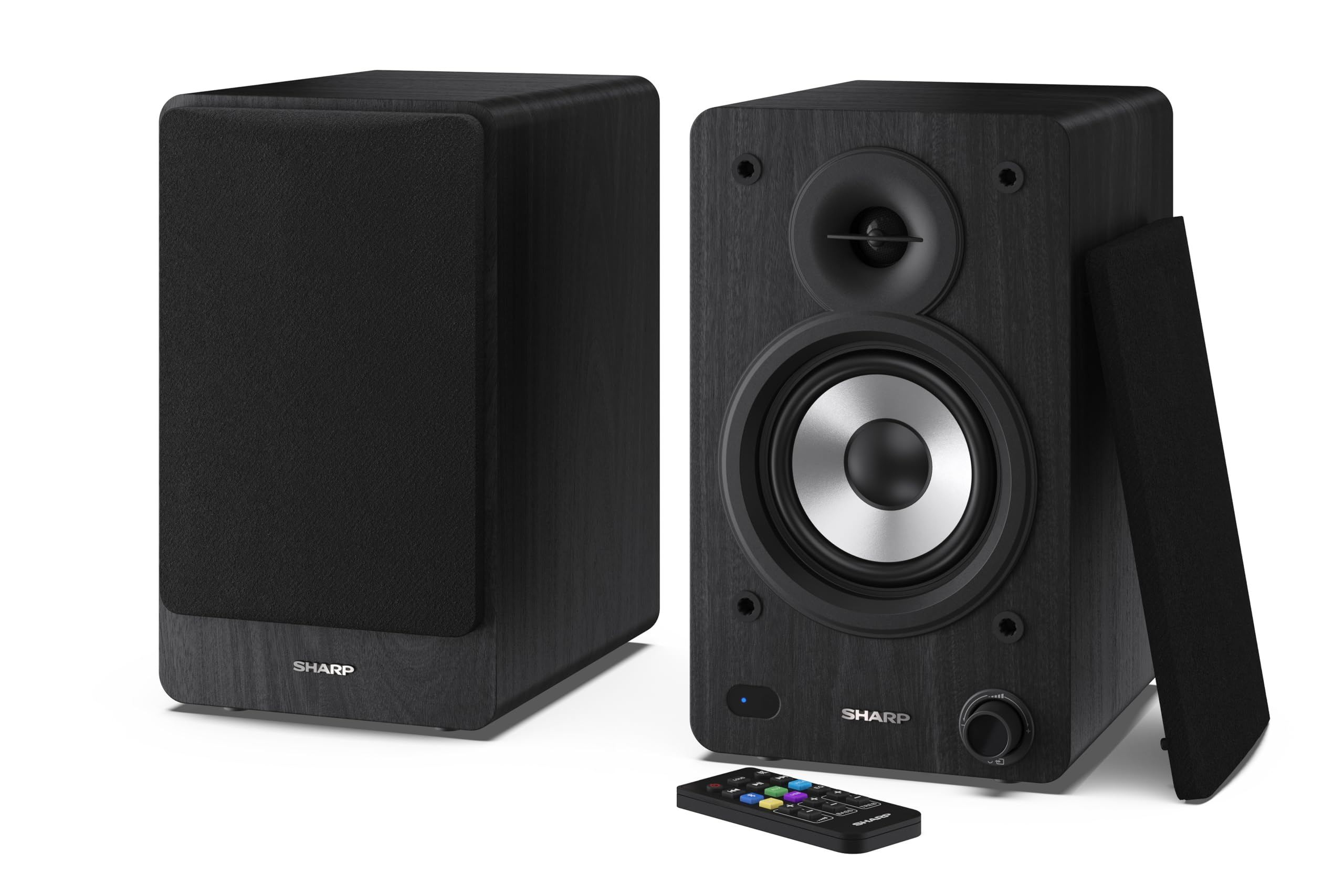 Sharp CP-SS30(BR) 60W RMS (2x 30W) 2-way Active Bookshelf Speakers - Wireless Studio Monitors with Bluetooth v5.0 Audio Streaming, USB Playback, Optical, AUX & RCA input - Brown