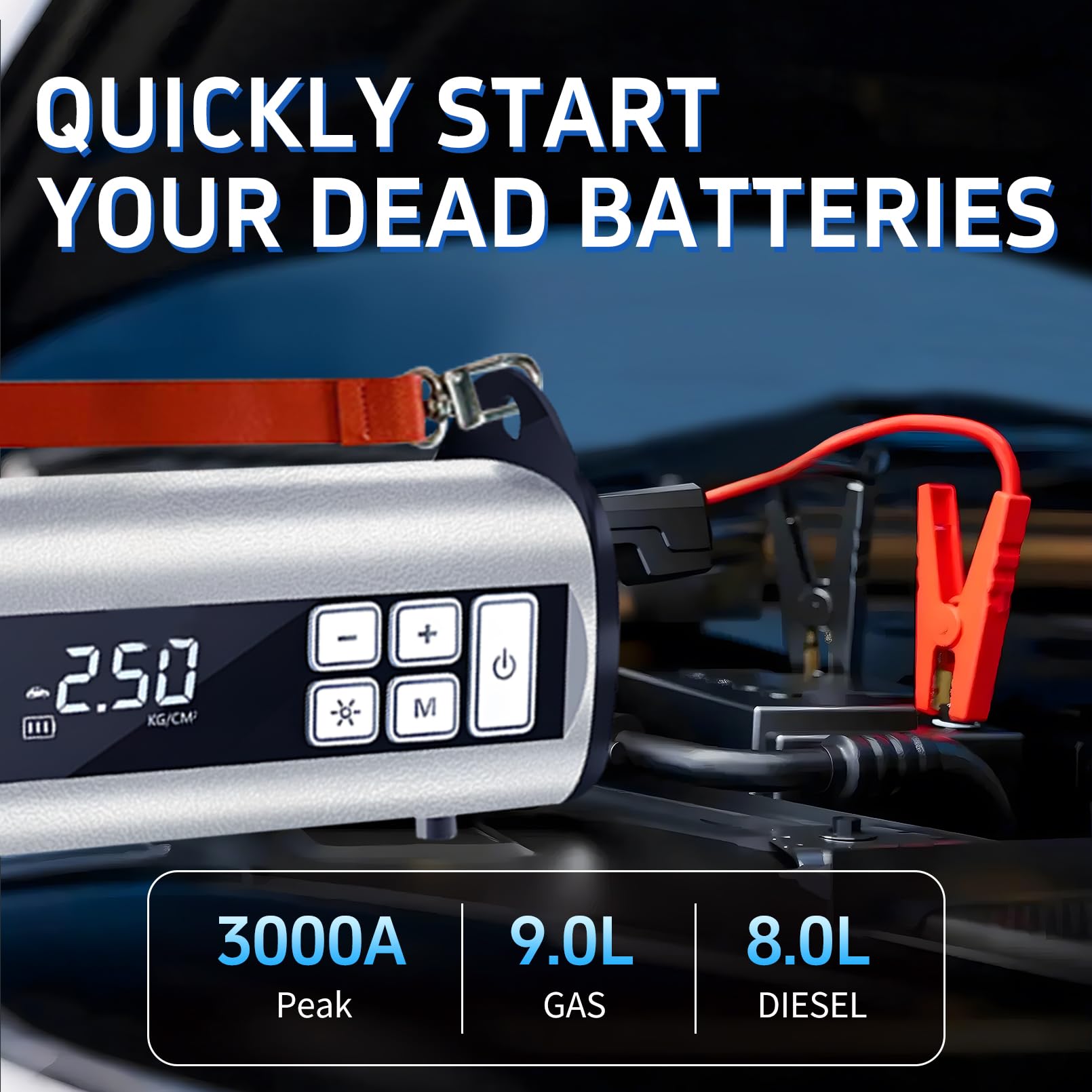 Car Jump Starter,1500A Peak Portable Car Battery Booster Jump Starter,Power Pack for 12V Vehicles,(up to 6.0L Gasoline or 4.0L Diesel) with LED Flashlight