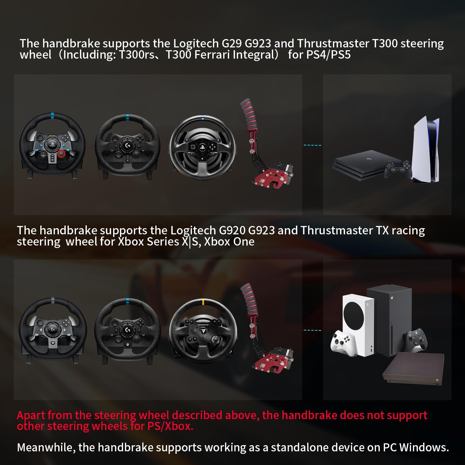 HCXLELD Sim Racing Handbrake, G29 G923 T300 Racing Wheel Compatible with PS4/PS5, G920 G923 TX Racing Wheel Compatible with XBOX Series X/S, All Racing Wheels for Windows, with Clamp